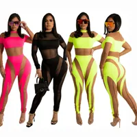 New CY1360 Dunhuang Ebay Amazon Women's Jumpsuit With Transparent Mesh Splicing Long Pants/Nine Point Seven Pants/Five Point Pan