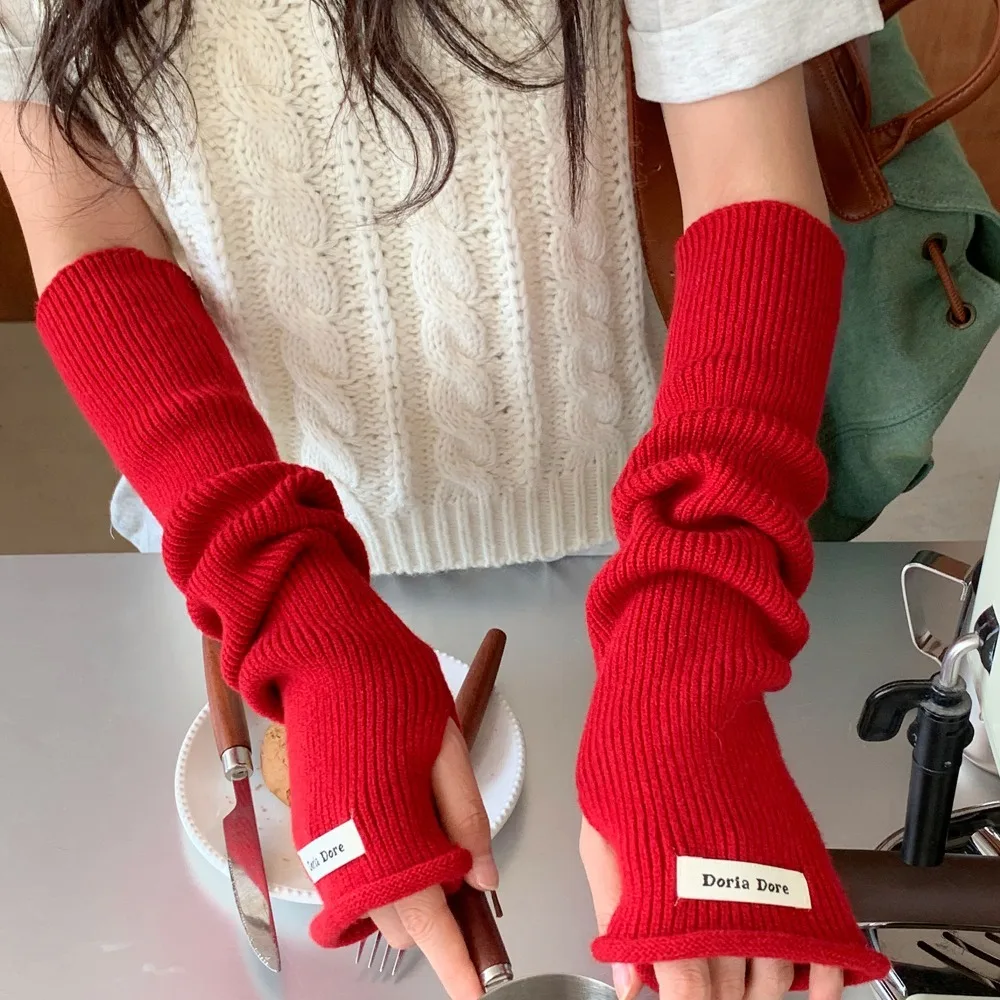 Hand Covers Korean Style Knitted Warm Sleeves Hole Y2k Long Fingerless Sleeves Spicy Girl Sweet Warm Arm Covers Cycling