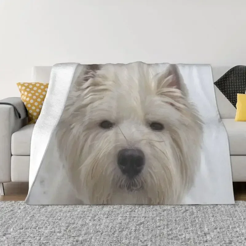 Cute Westie Dog Blankets Warm Flannel West Highland White Terrier Puppy Throw Blanket for Bedding Couch Quilt