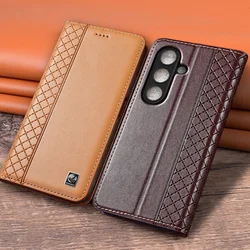 Flip Case For SAMSUNG Galaxy A15 4G A25 A35 A55 5G Luxury Cowhide Genuine Leather Wallet Cases Napa Grid Magnetic Covers