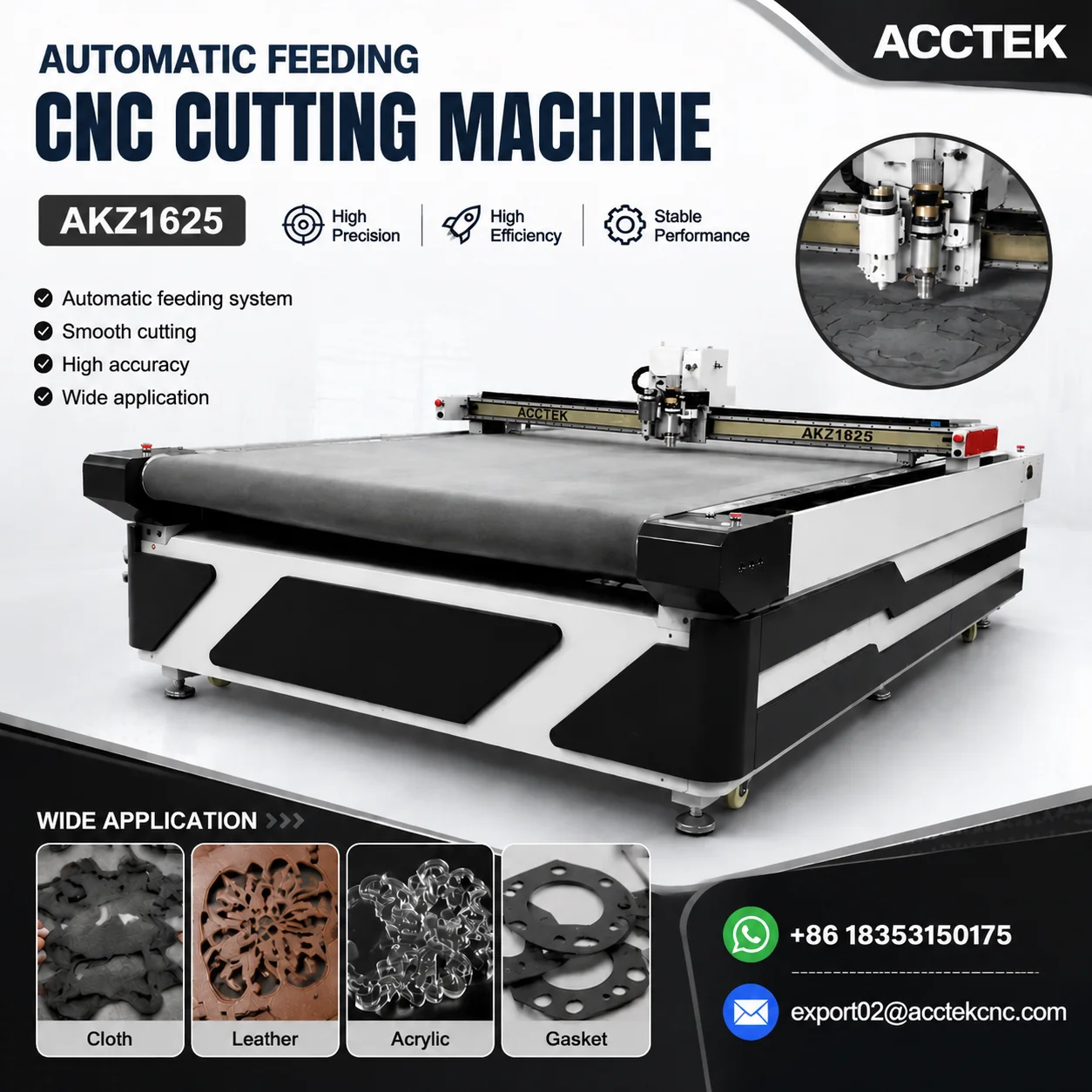 Automatic Feeding Table CNC Digital Vibration Cutting Machine 1625 2030 Model with Knife Tools for Leather Fabric Foam Cutting