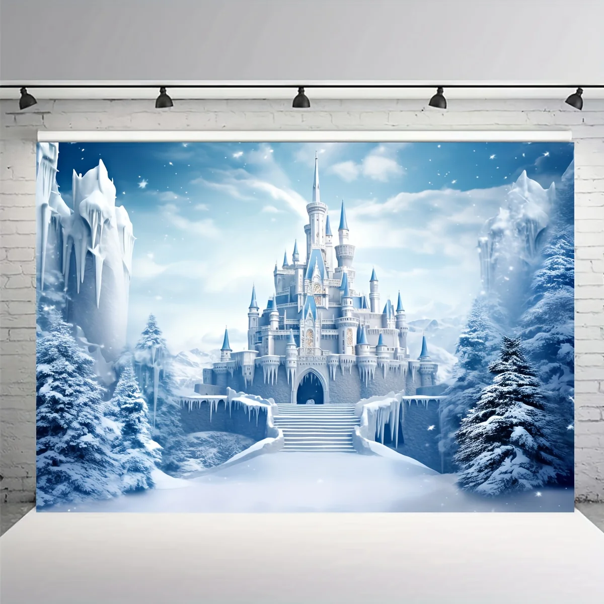 1 Winter Wonderland Ice and Snow Castle Background Photography, Fairy Tale Princess Party Photography Background Family Party