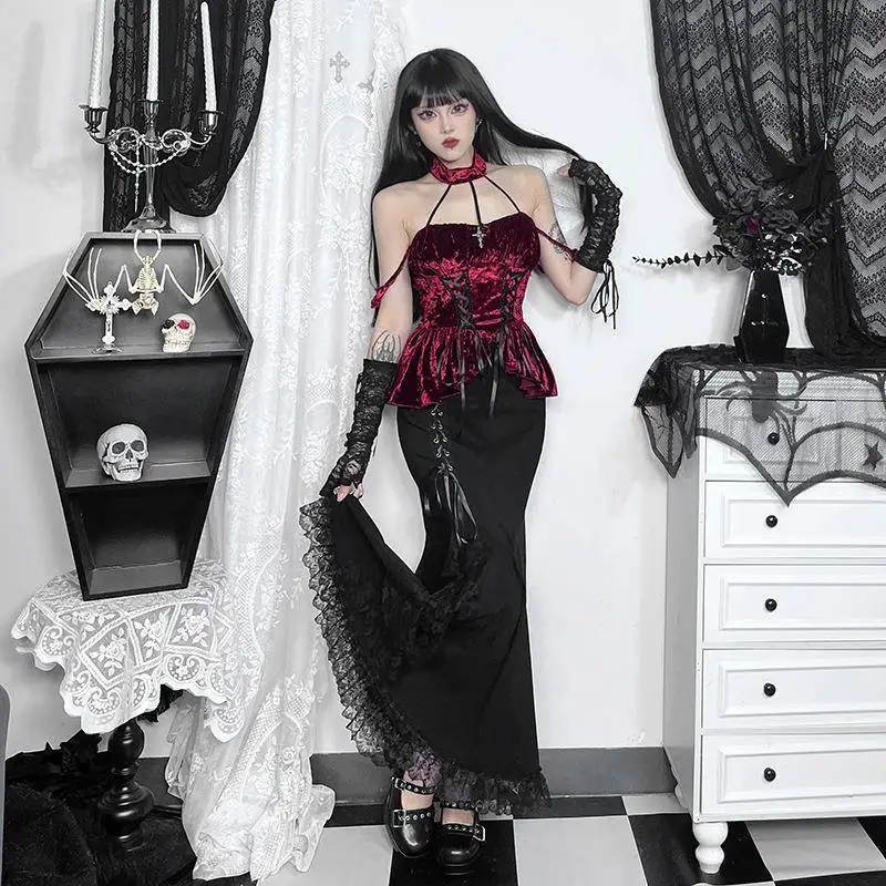 k 2025 New Sle Semi-Body Skirt XS24 loween Sexy Slim Fi Tail Bow Tie Women's Skirt Polyester Fiber mid Waist Design