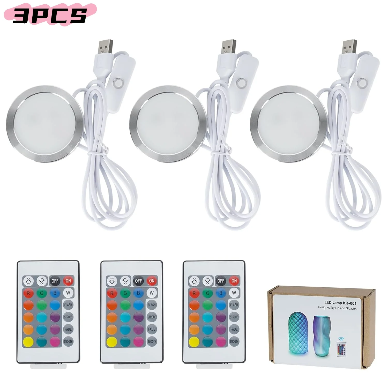

3PCS RGB LED Light Kit for Bambu Lab P1P X1 A1 H2D 3D Printers, USB DIY Lighting Hardware Model Parts for Makerworld