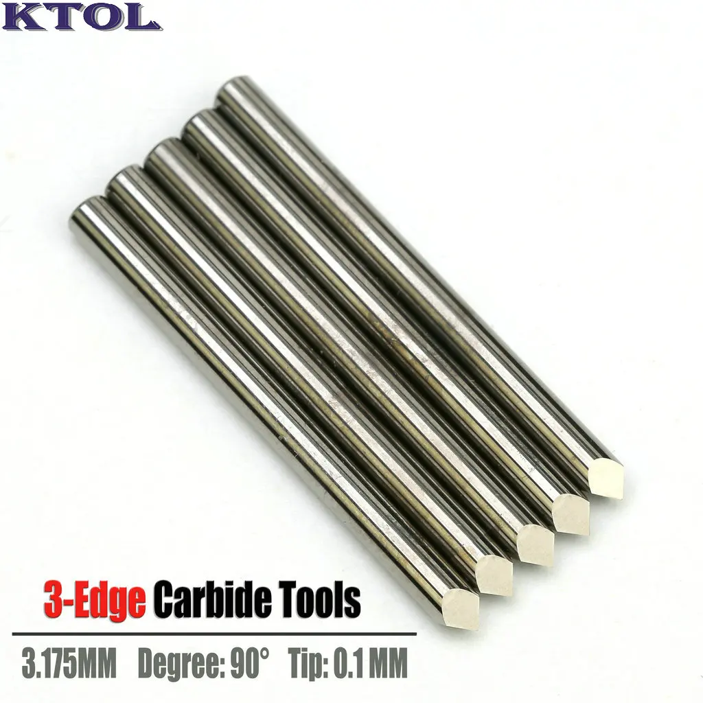 90 Degree 3.175*0.1mm Pyramid 3-Edge Solid Carbide PCB CNC Router Cutter Engraving Bits End Mill Tool for Metal Steel V-Carving