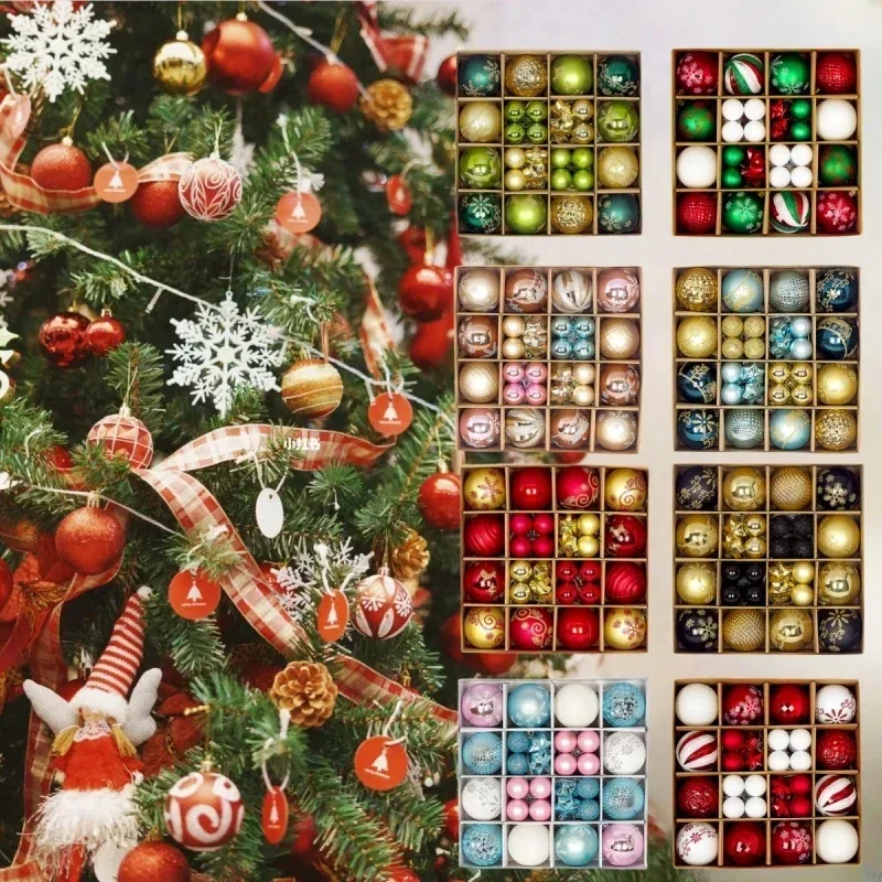 44Pcs 3-6cm  Colorful Electroplated Plastic Christmas Balls Xmas Tree Hangings Home Decoration Prop New Year