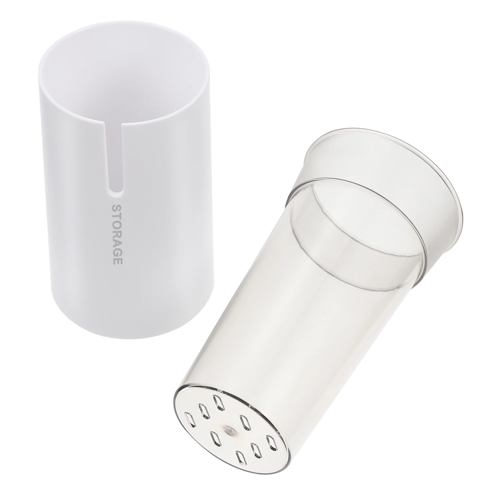 

Plastic Draining Canister Double Layer Kitchen Chopstick Container Round Fork Holder Large Capacity Storage Solution