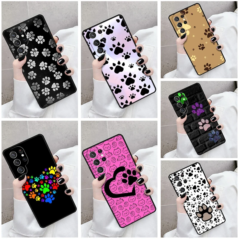 

Phone Case For Samsung Galaxy S24 S25 S23 S21fe S22 Ultra Plus Note 10 20 Cover Dog Cat Paw