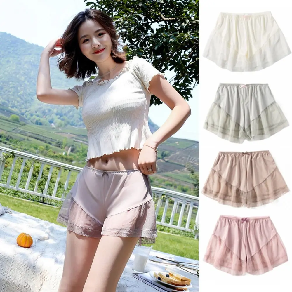 

Fashion Ice Silk Safety Short Pants Loose Bowknot Pajamas Shorts Thin Mesh Seamless Shorts Sleep