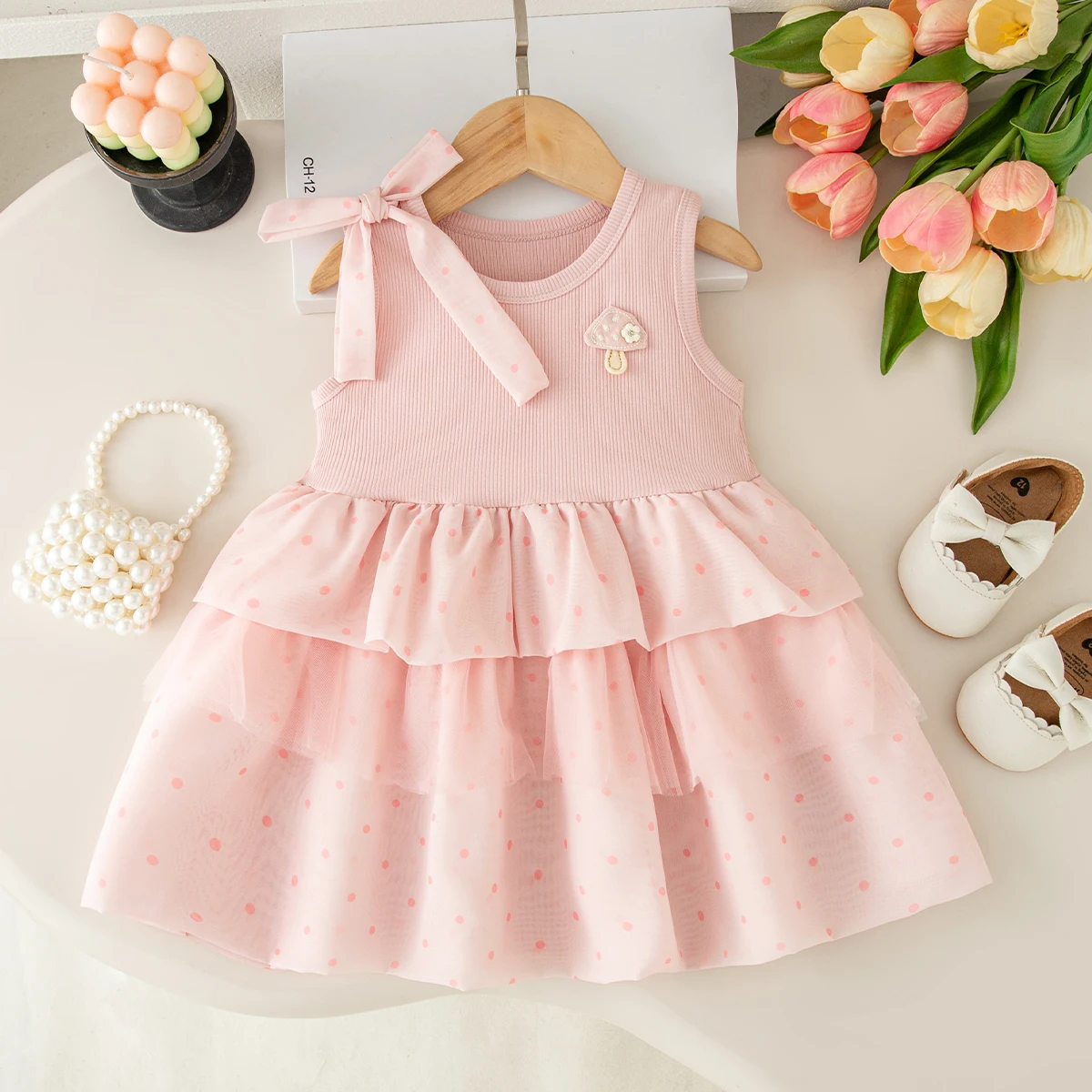 Summer New Sweet Bow Baby Girl Dress Cute Solid Color Children'S Sleeveless Clothes (9 Months -4 Years Old)