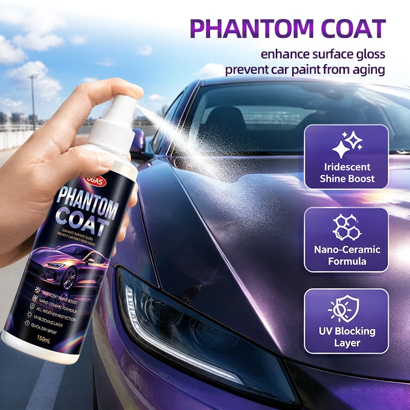 OGAS Phantom Coat Nano Ceramic Car Coating Spray 150ml Iridescent Shine Boost UV Blocking All‑Weather Protection Quick Dry DIY