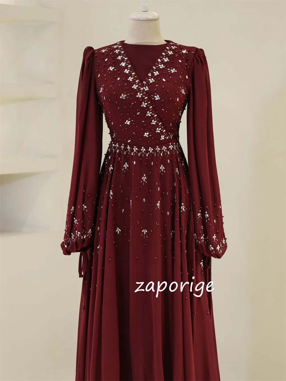 Customized High Quality Chiffon Pattern Pleat Sequined A-line Jewel Long Dresses Bespoke Occasion Cocktail Sparkle Matching