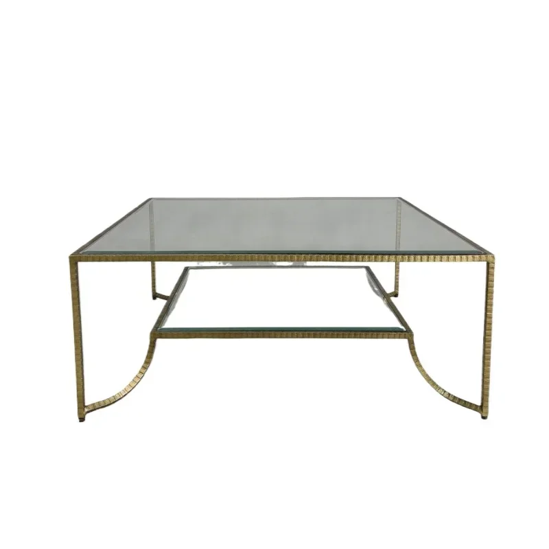 American light luxury retro wrought iron tempered glass coffee table villa hotel model room forged wrought iron living