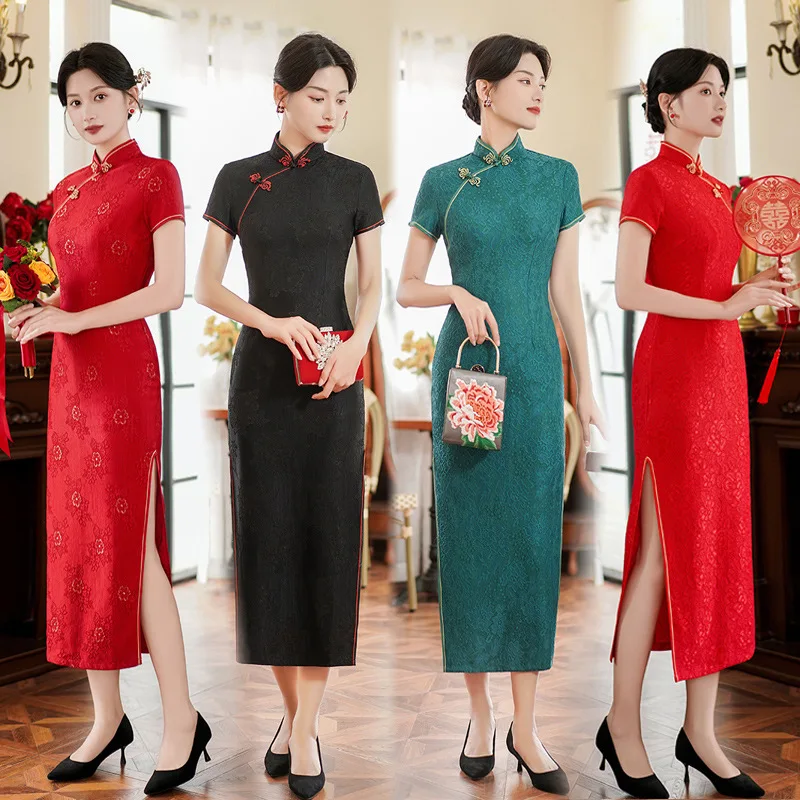 

Summer Short Sleeve Chiffon Cheongsam Young Girl Chinese Style Qipao Retro Dress Sweet Lace Daily Party Dress