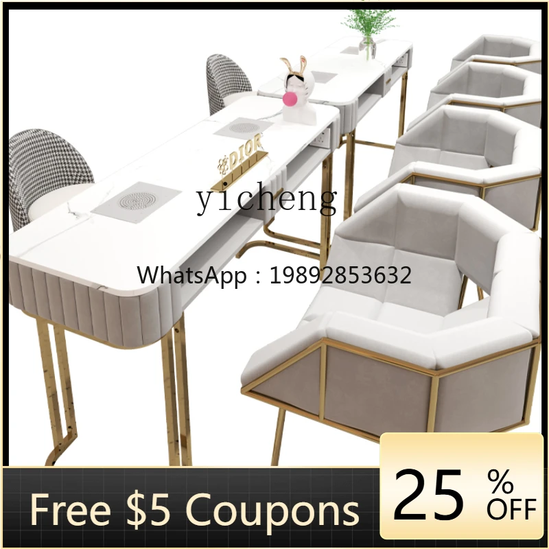 

High-End Manicure Table and Chair Set Combination Modern Single Double Manicure Table Marble
