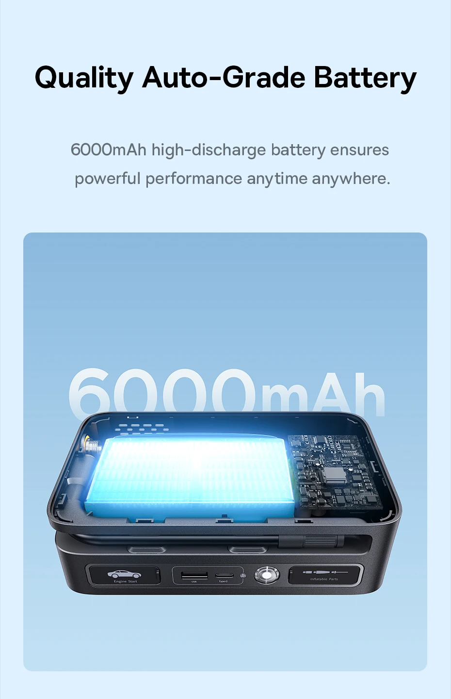 Baseus 4-in-1 Starthilfegerät 600A, Auto-Starthilfe, Powerbank, Multifunktions-Luftpumpe für Autobatterie, Reifenfüller – Detail 8