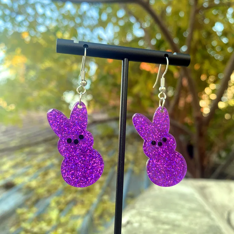 New Cute Easter Earnail Earrings Rabbit Egg Radish Colorful Shiny Bow Splicing Acrylic Earrings Easter Decorative Gift