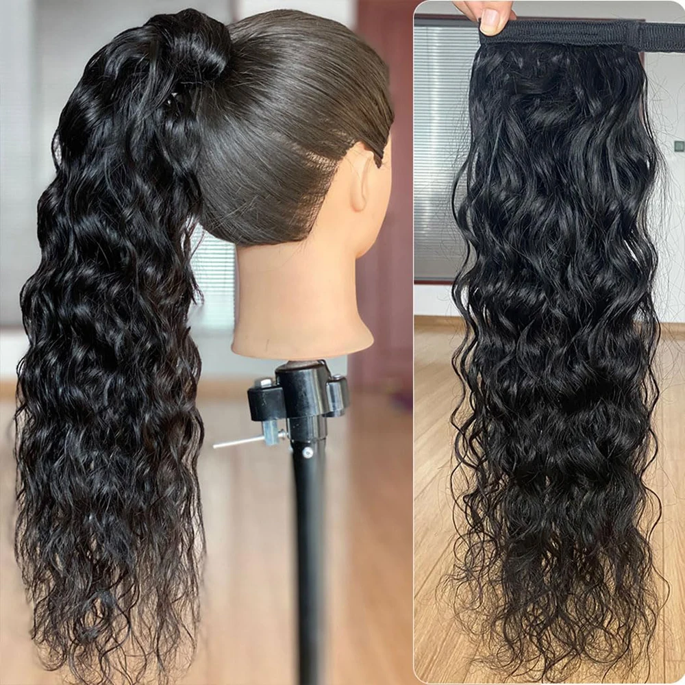 12A Grade Water Wave Wrap Around Ponytail Human Hair Ponytail Extension For Women Brazilian Virgin Hair Natural Color