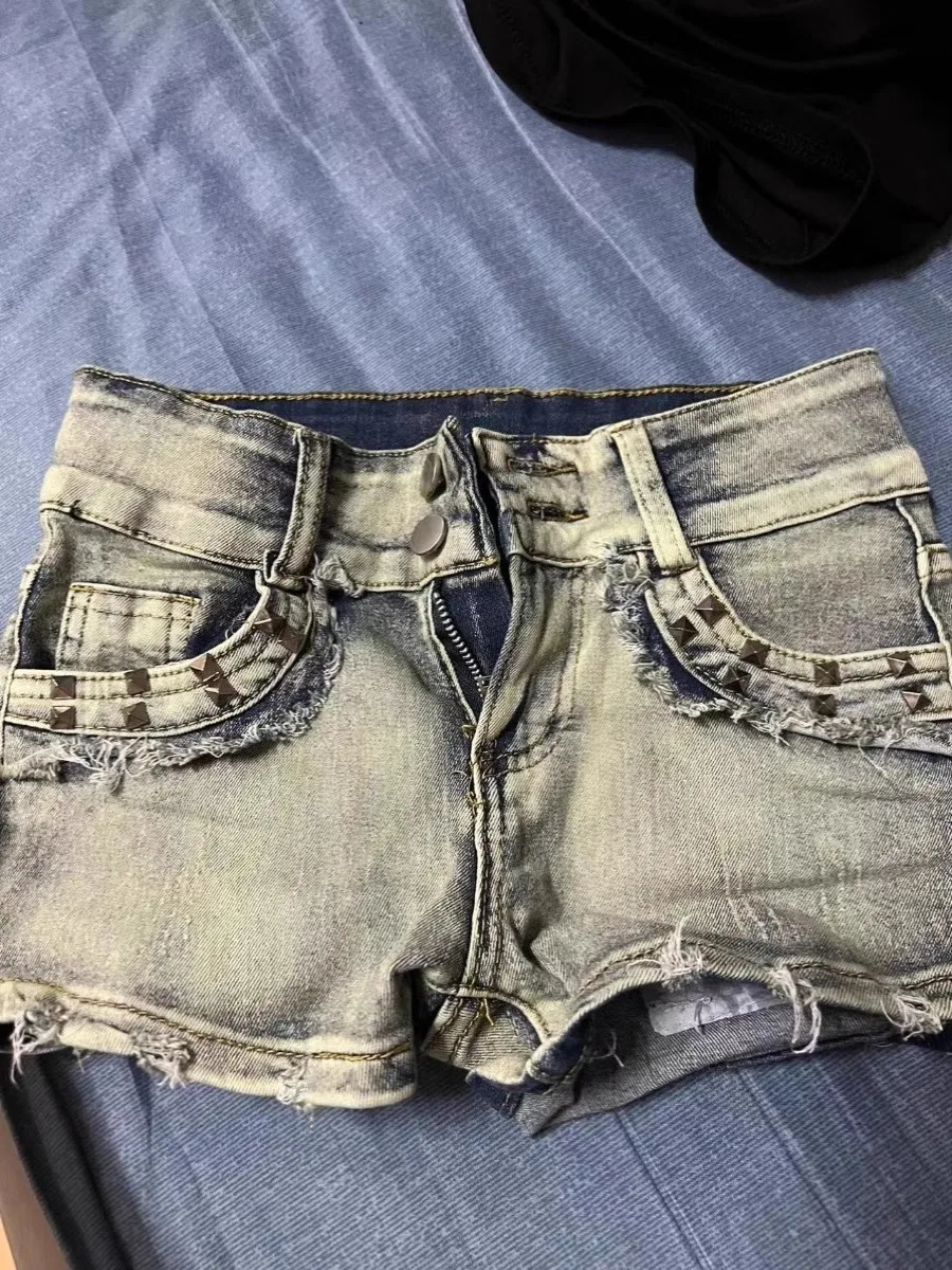 Low Waist Denim Super Short Pants Women's Tight Fit Bodycon Hot Shorts Straight Leg Trendy Jeans High Waist Multi Pocket Zipper