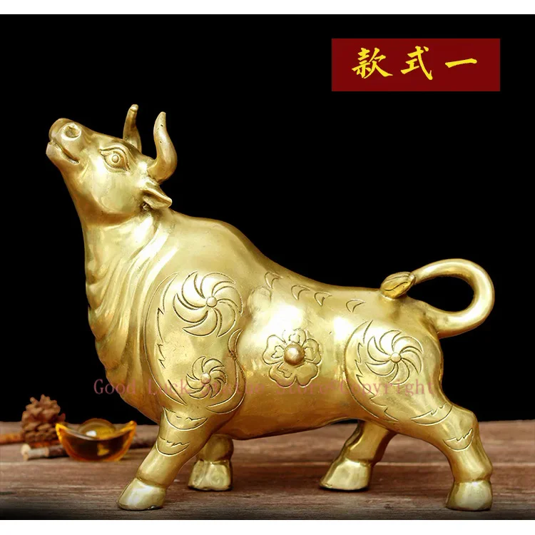 

HOT sale - Home office efficacious Talisman Stock market cattle Inviting money gold cattle bull FENG SHUI BRASS statue