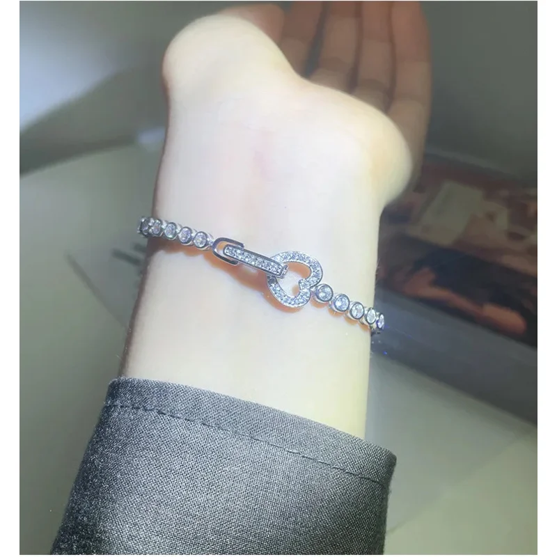 Simple White Gold 925 Silver Heart-shaped Bracelet Female Sterling Silver Zircon Bracelet Tennis