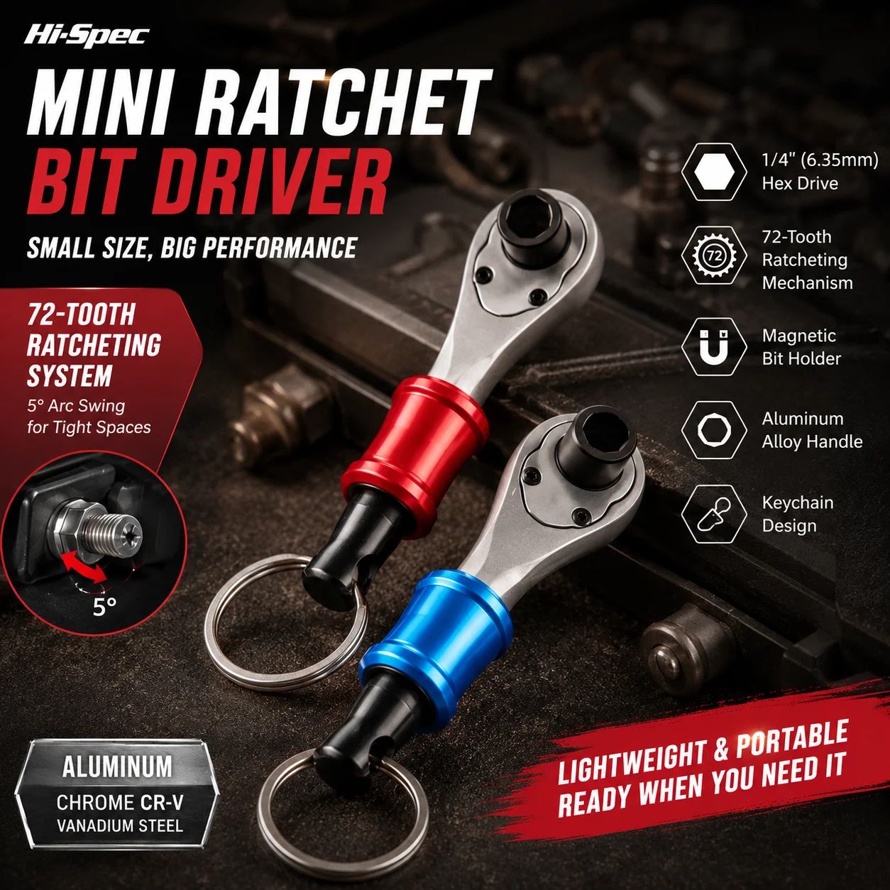 1/4'' 72T Mini Ratchet Wrench Screwdriver Hex Bit Handle Tool Set for Tight Spaces Auto Repair Bike Maintenance & DIY Projects