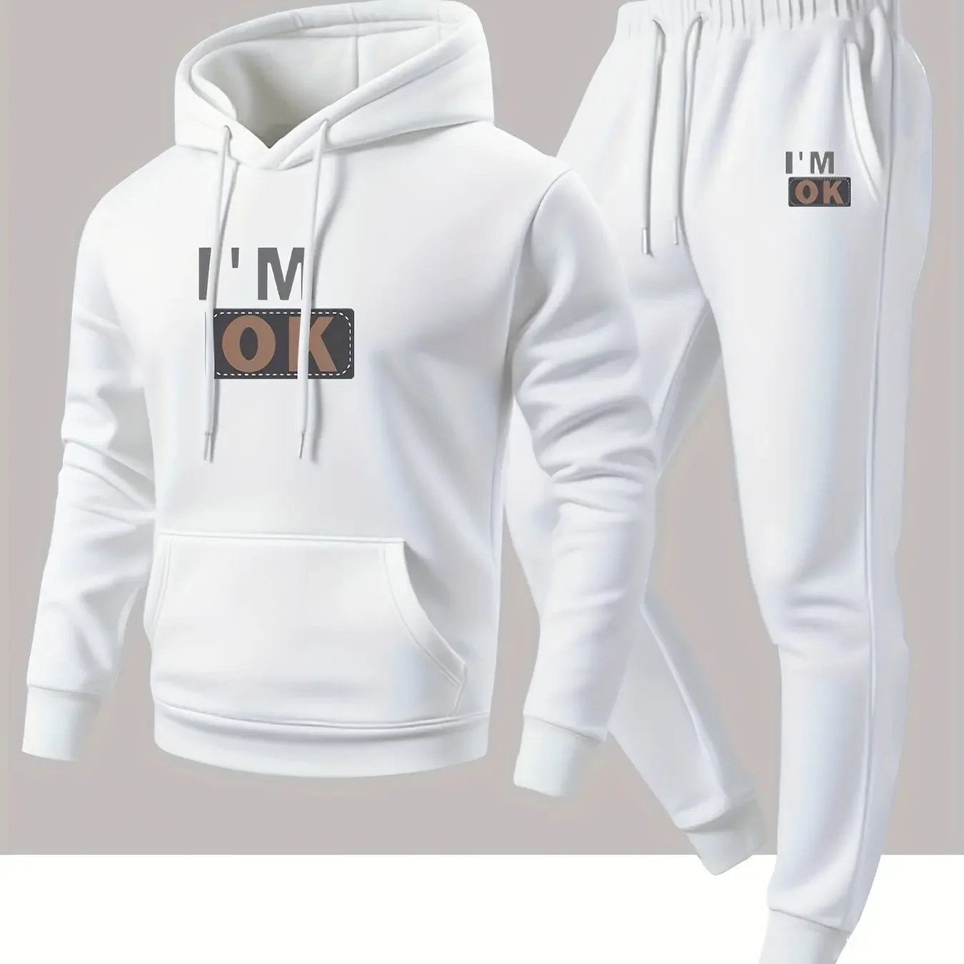 New autumn hoodie hooded set for men and women, I'm ok printed with drawstring and pocket for daily warmth and comfort as a gift view 2