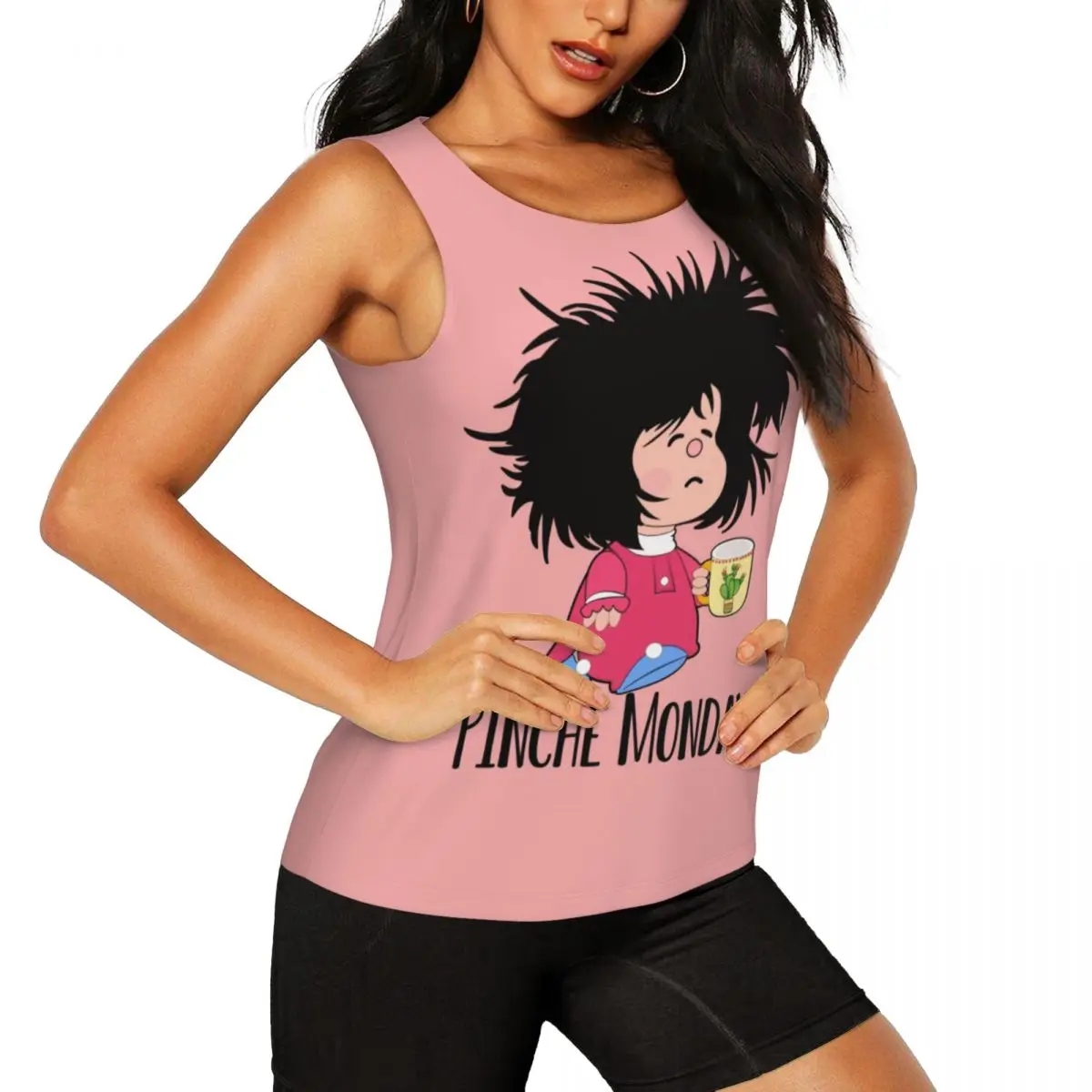 Custom Pinche Monday Funny Mafalda Workout Tank Tops Women's Quino Argentina Comic Quick Dry Sleeveless Yoga Shirt