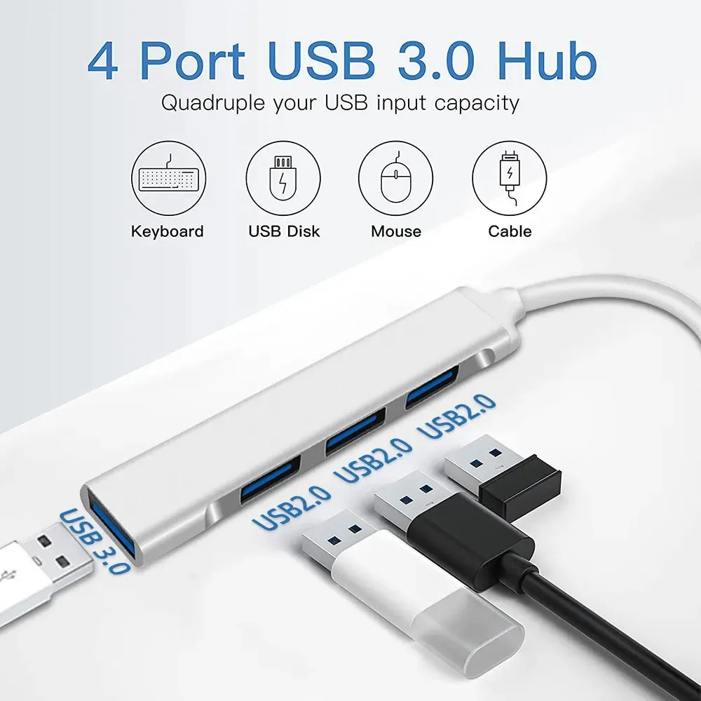 4 พอร์ต USB 3.0 HUB ประเภท C Multi Splitter Adapter 5Gbps สําหรับ PC อุปกรณ์เสริมคอมพิวเตอร์ Multiport HUB 4 USB 3.0 2.0 พอร์ต