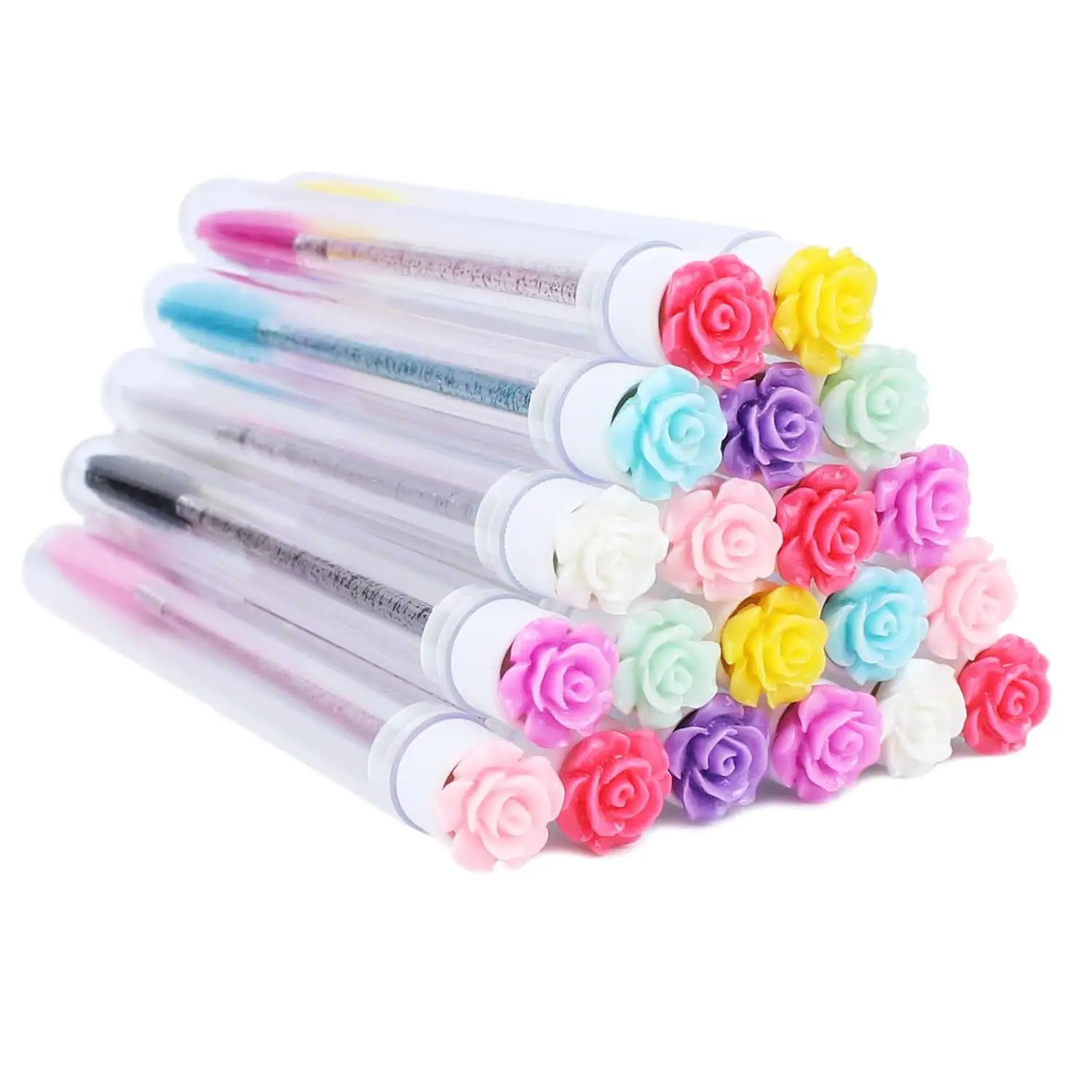 50pcs Reusable Rose Eyelash Brush Tube for Eyelash Extension Replaceable Mascara Wands Eyebrow Brush Applicator Dust-proof