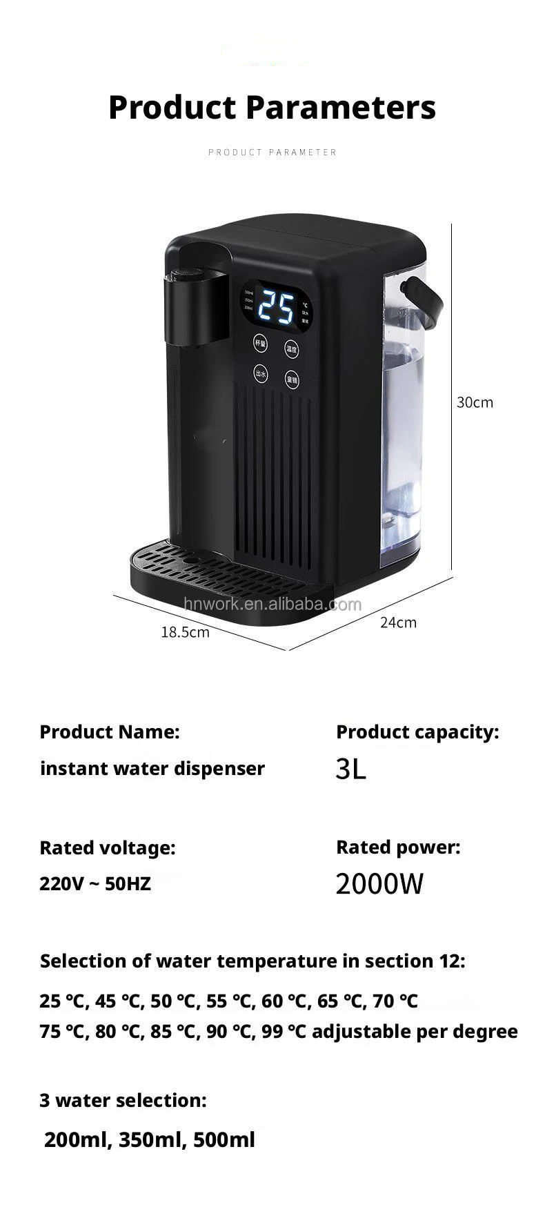 Smart Instant Hot Water Dispenser with 3L Water Bucket Instant Hot Water Heater