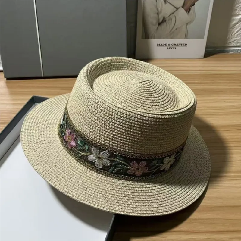 

hat ethnic-style embroidered flower women's basin top versatile and shade for outings