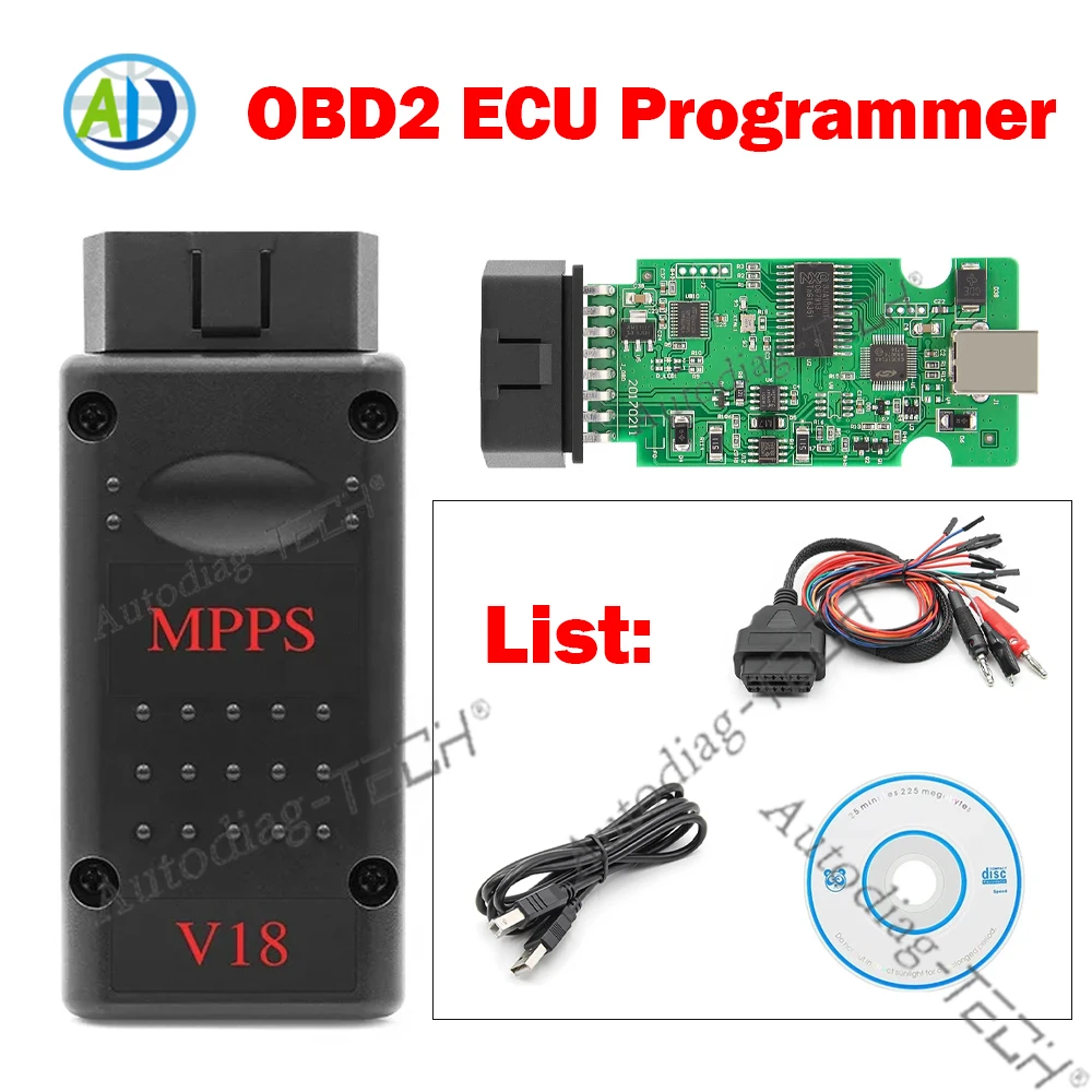 

MPPS V18 Auto OBDII Interface ECU Chip Tuning For EDC15 EDC16 EDC17 OBD2 ECU Tunning Flasher Remap Cable Programmer Tool With CD