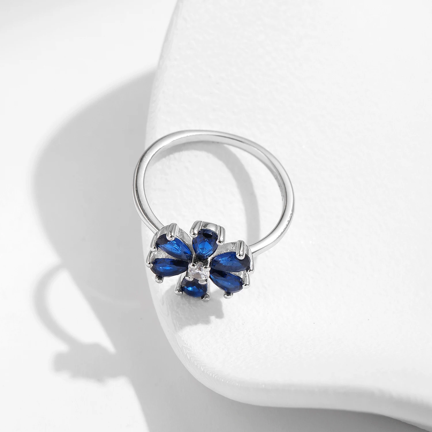 MODIAN 925 Sterling Silver Exquisite Flowers Finger Rings Royal Blue Water Drop Luxury Ring For Women Aniversary Fine Jewelry