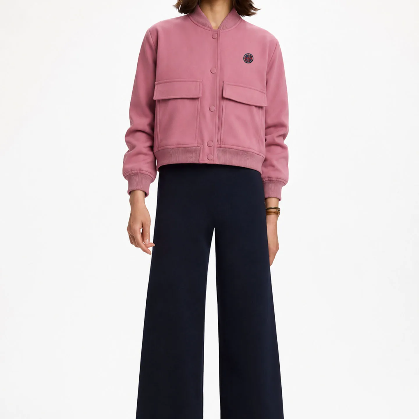 CH Damen Marineblaue Kurze Arbeitsjacke mit Knöpfen und Tasche, Lässiger Street-Style, Geeignet für Frühling und Herbst – Detail 8