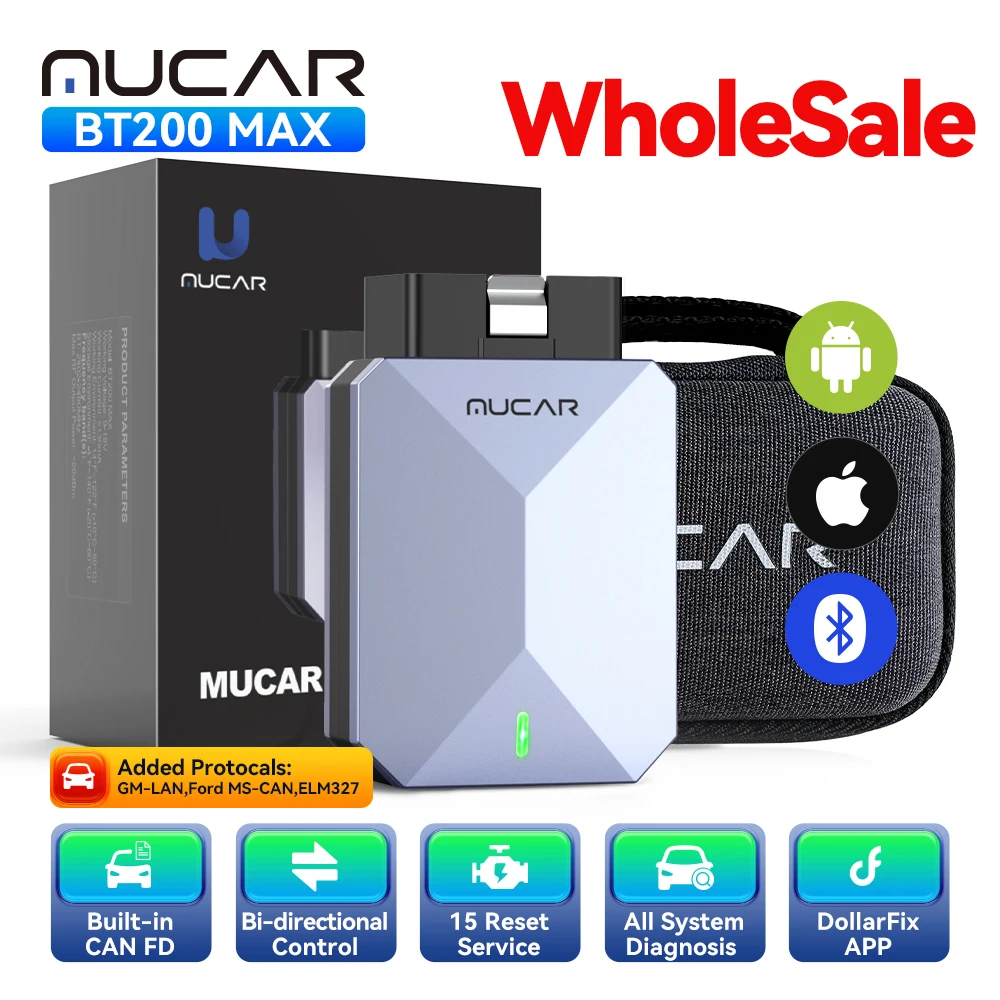 10pcs MUCAR BT200 Max Car OBD2 Diagnostic Tool All System Diagnosis Bi-directional Scanner ELM 327 CANFD Lifetime Free Update