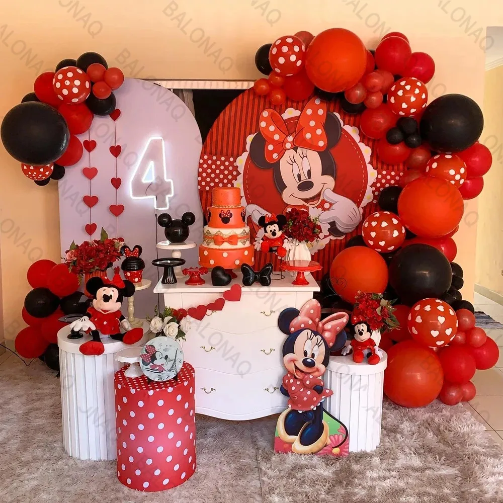 73pcs Minnie Mickey Mouse Theme Party Balloons Set Red Black Latex Balloon Baby Shower Kids Birthday Decors Supplies