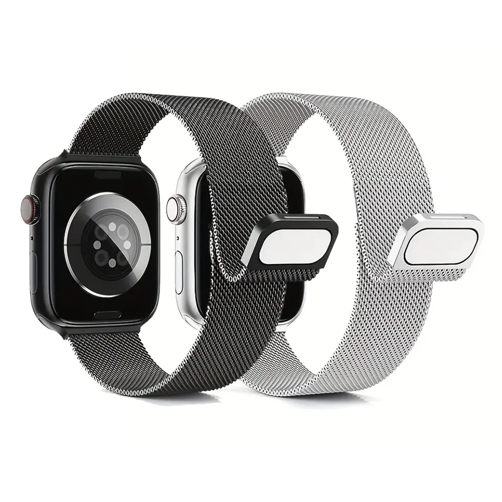 Milanese Metal Strap For Apple Band  42 43 45 49mm series Bracelet For Men Women(Colour: Silver Black Size:22mm）