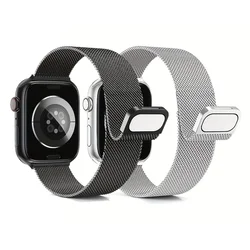 Apple Band用ミラネーゼメタルストラップ,男性と女性用のブレスレット,シルバーとブラック,サイズ22mm, 42mm, 43mm, 45mm, 49mmシリーズ