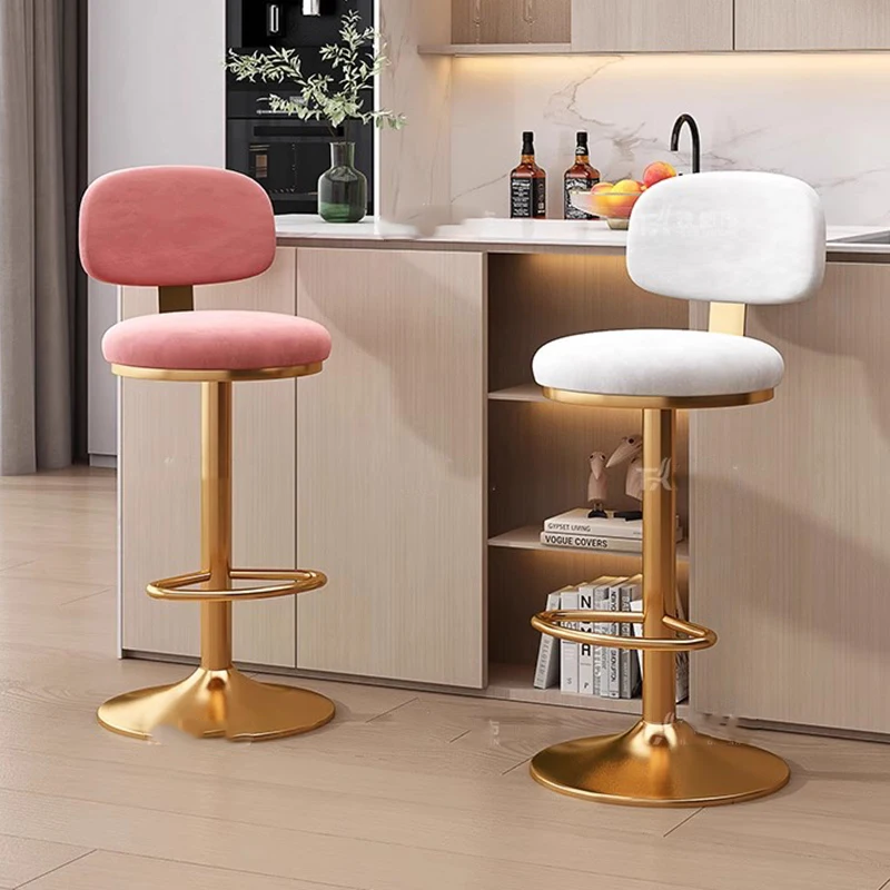 

High Accent Bar Chairs Long Reception Desks Designer Pink Restaurant Gold Metal Bar Chairs Design Vanity Cadeirasalon Furniture