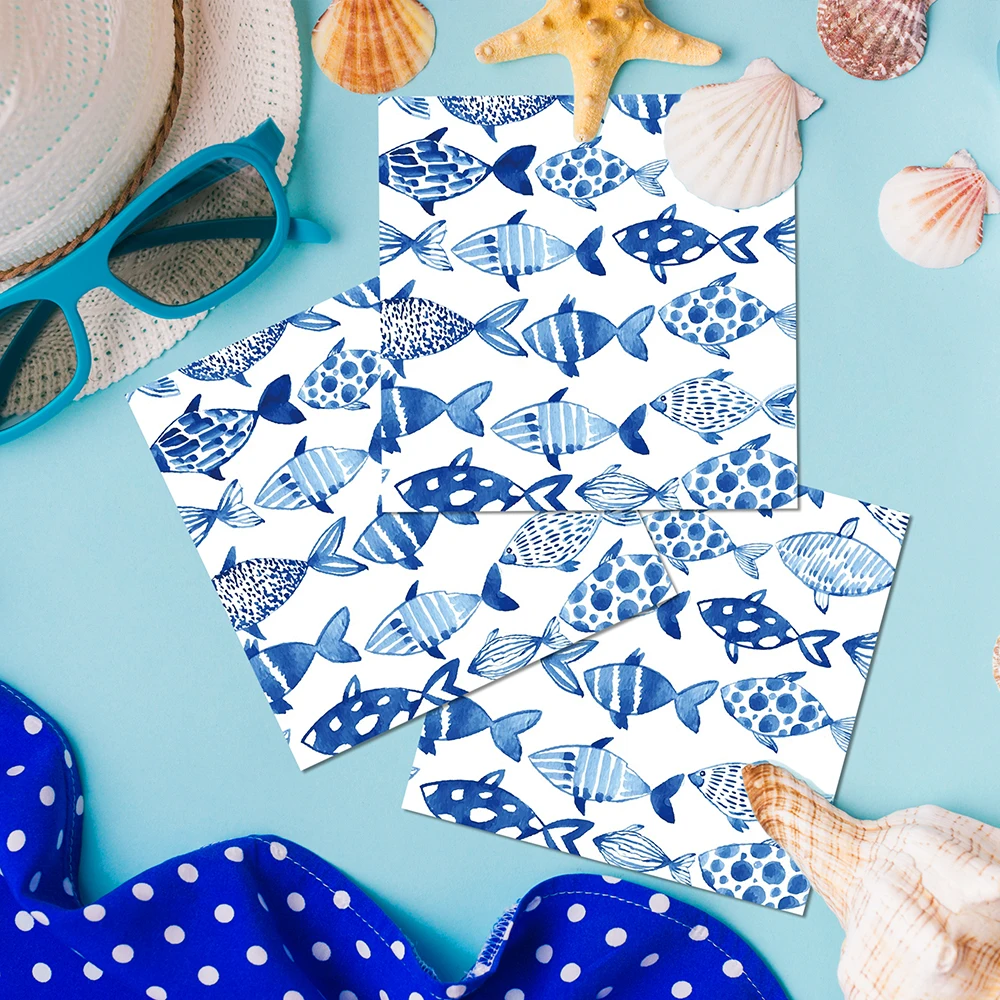 20/40/60/80/100pcs Fish Paper Napkins Watercolor Sea Ocean Luncheon Napkins for Fishing Party Decors Restaurant Kitchen Supplies