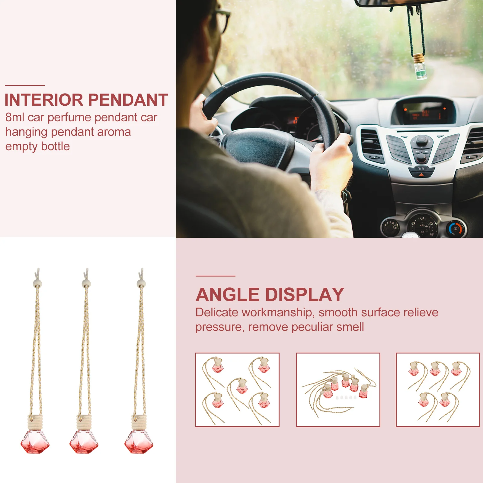 

5Pcs Car Hanging Perfume Bottle Diffuser Aromatherapy Essential Oil Bottles Decorative Freshener for Vehicle Interior