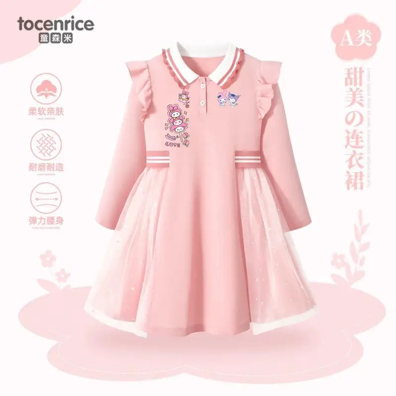 Neue Hallo Kittys Kuromi Kleid Mädchen Frühling Herbst süße Prinzessin Kleid Kinder Sanrios Rock Mädchen adrette Stil Falten rock