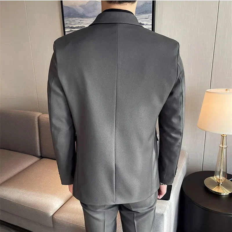 2024 New (Blazer+ Vest + Pants) Fashion Business Men\'s Professional Suit Too Waste Solid Color Casual Gentleman Slim Groom Suit