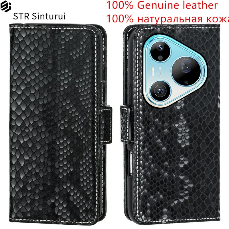 

STR 100% Genuine leather relief pattern card Slot Wallet Cover For Huawei Pura 90 Pro Max Magnetic skin shockproof phone Case