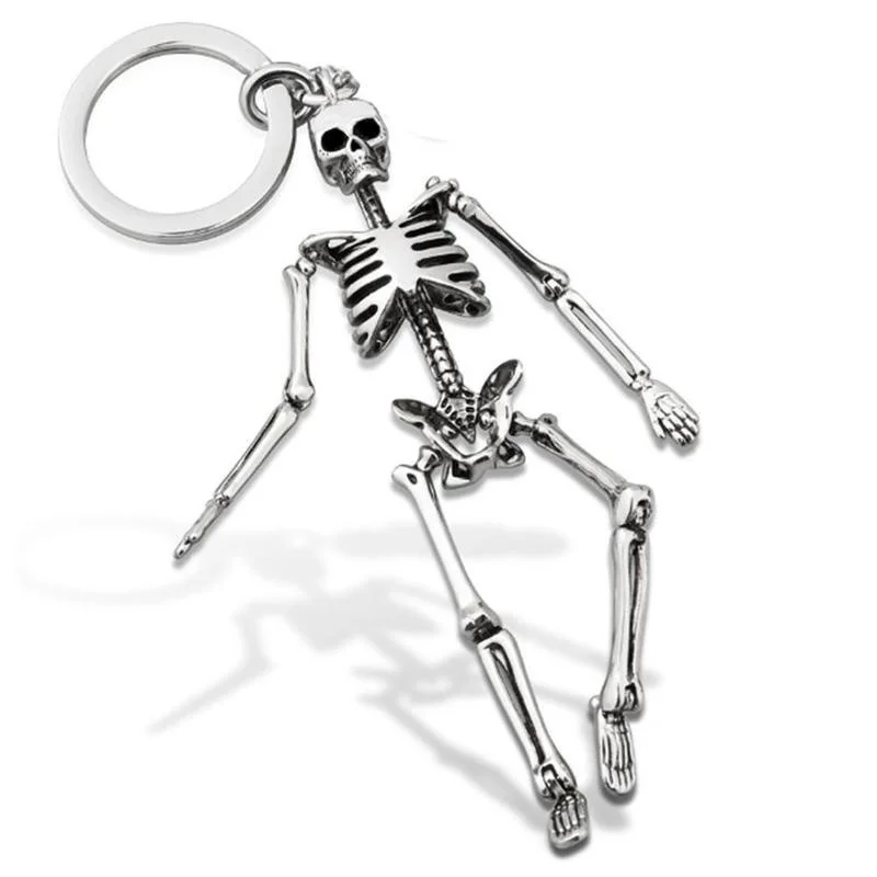Foldable Skeleton Pendant Key Chain for Men Women Antique Silver Color Metal