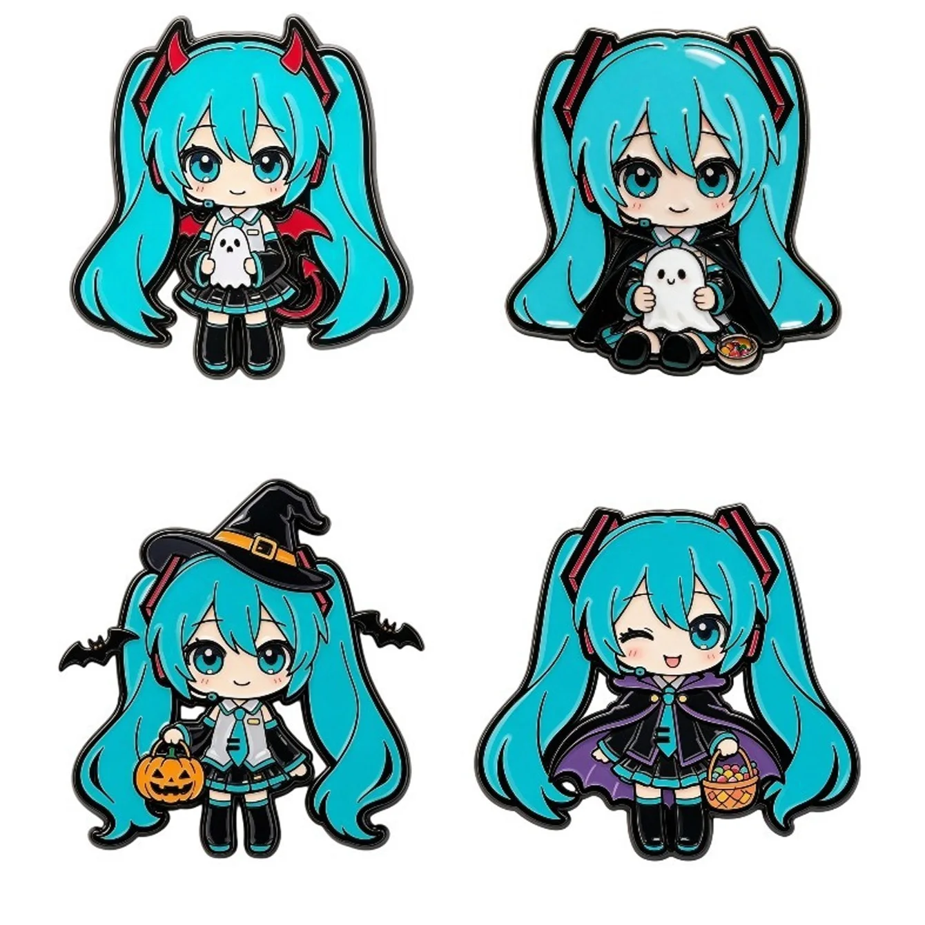 Halloween Themed Blue Twin-haired Anime Girl Metal Decor Badge Cartoon Emblem Ornaments For Backpack Jacket Fashion Decoration