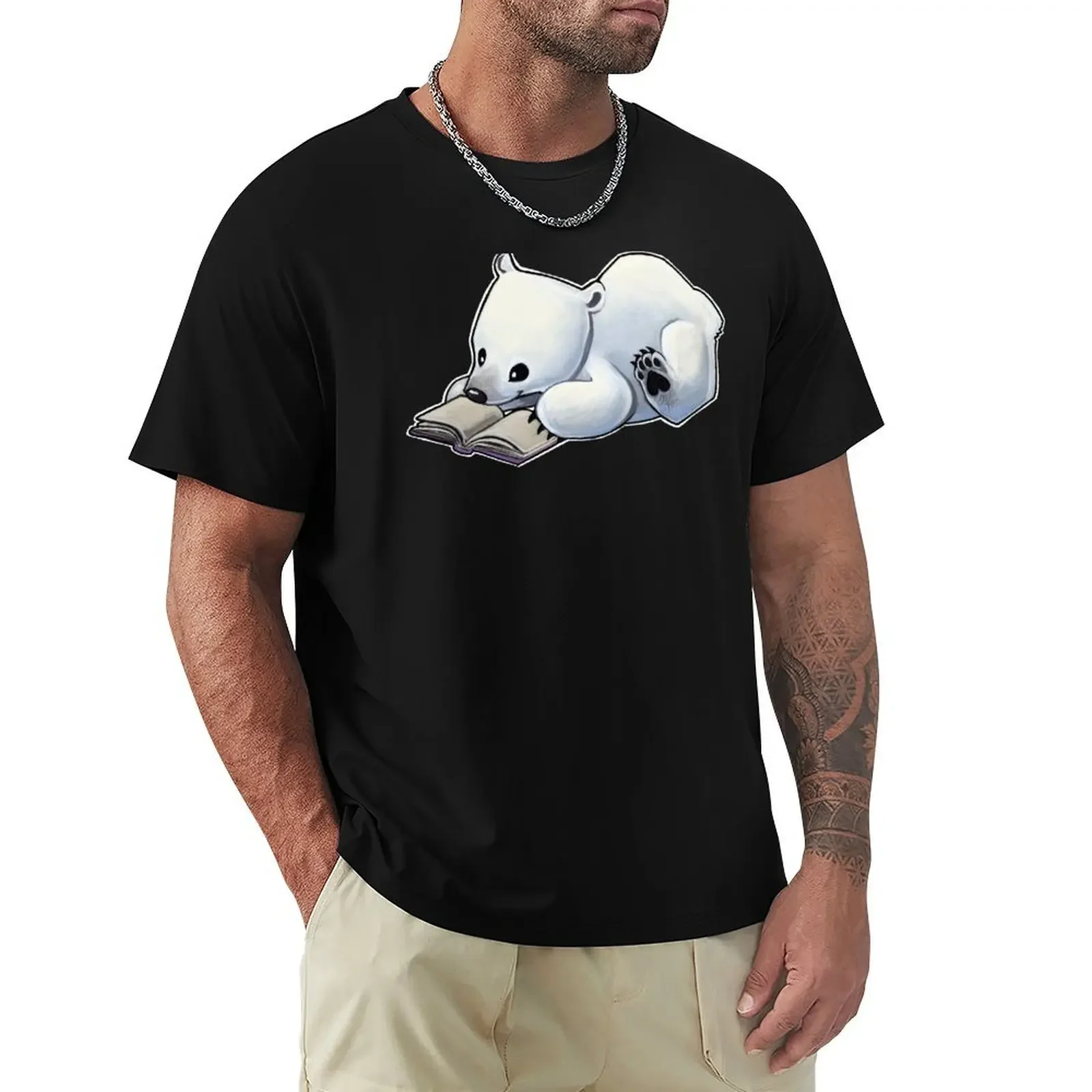 

Reading polar bear T-Shirt anime tshirt graphic t shirts graphic tee shirt Men's t-shirt