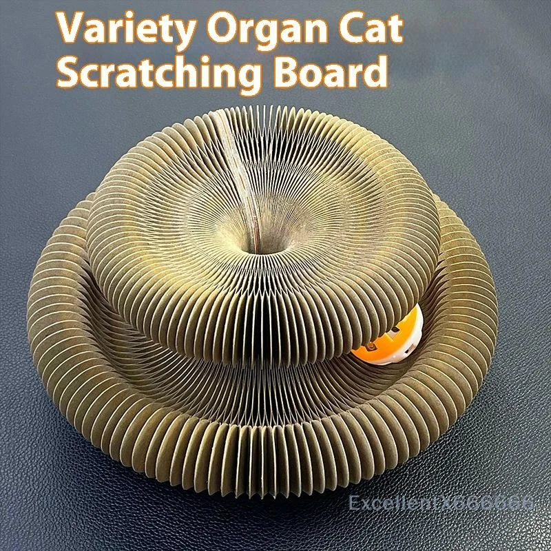 

Corrugated Paper Cat Scratch Board Claw Grinder with Interactive Kitten Training Game and Ball Toys.