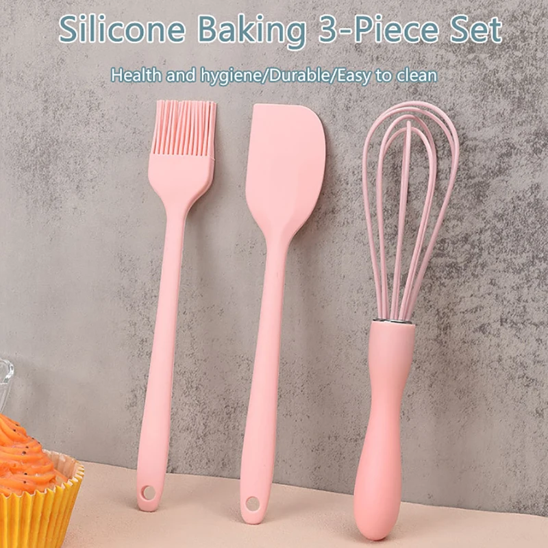 

3PCS/SET Silicone Baking Set Cake Cream Spatula Scraper Kitchen Household Egg Whisk Barbecue Oil Brush Gadget Kitchen Supplies